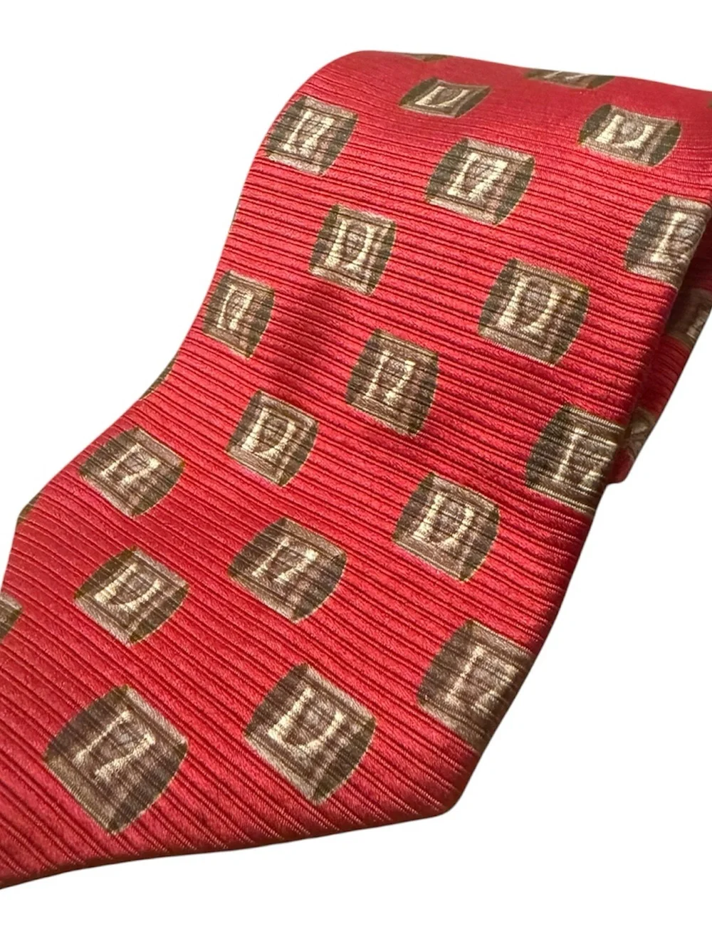 Robert Talbott Red Tie with Brown Geometric Squares